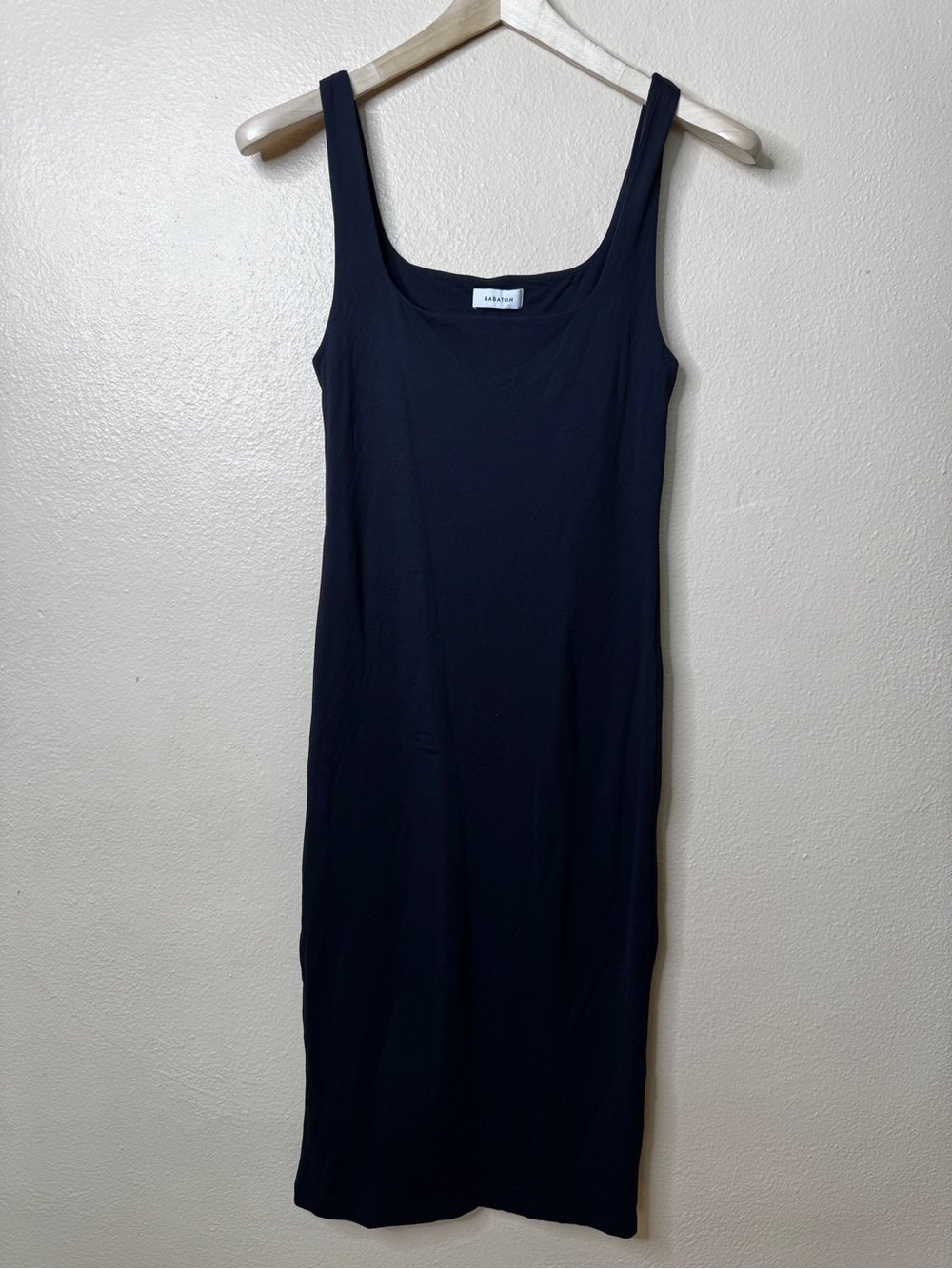 Babaton Womens M Black Square Neck Sleeveless Midi Dress Stretch Lined